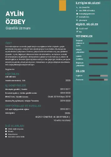 Güzellik Uzmanı Cv Örnekleri  cv indir
